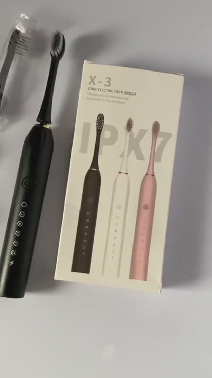 Powerful ultrasonic electric toothbrush showing multiple cleaning modes and wireless USB charging
